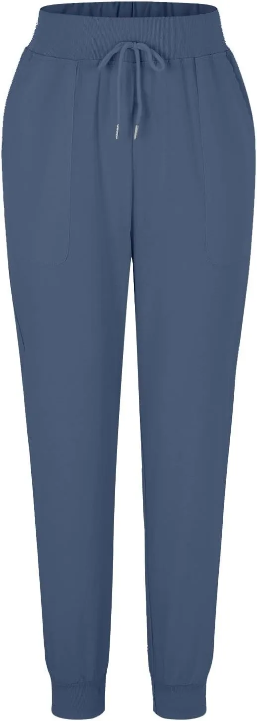 Cotton Linen Pants Women Summer Elastic High Waist Casual Yoga Pants Comfy Lightweight Tapered Joggers with Pockets