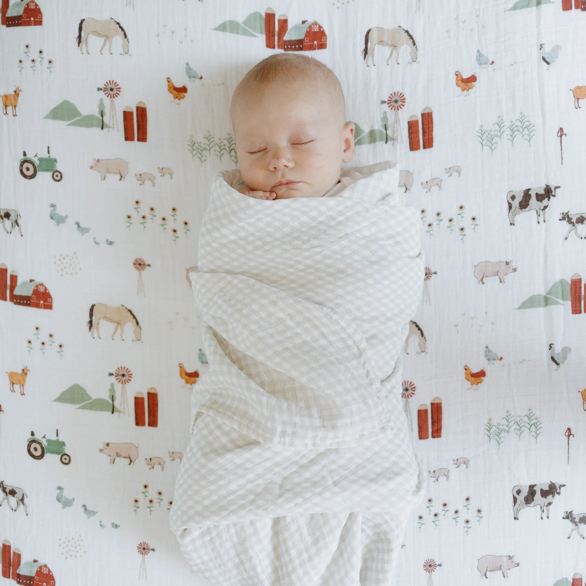 Cotton Muslin Swaddle Blanket - Tan Gingham