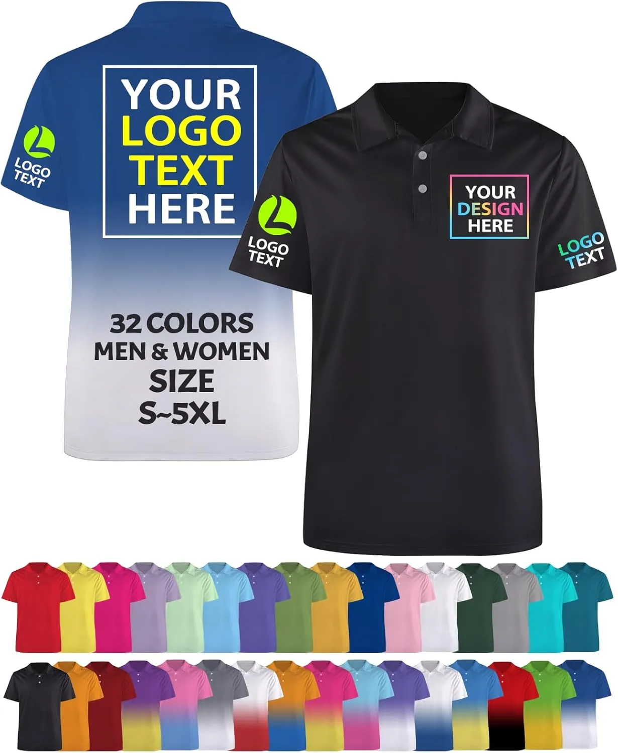 Custom Polo Shirts for Men Women Design Your Own Text Logo Golf Shirt Personalized Customized Polo Shirts for Business Black
