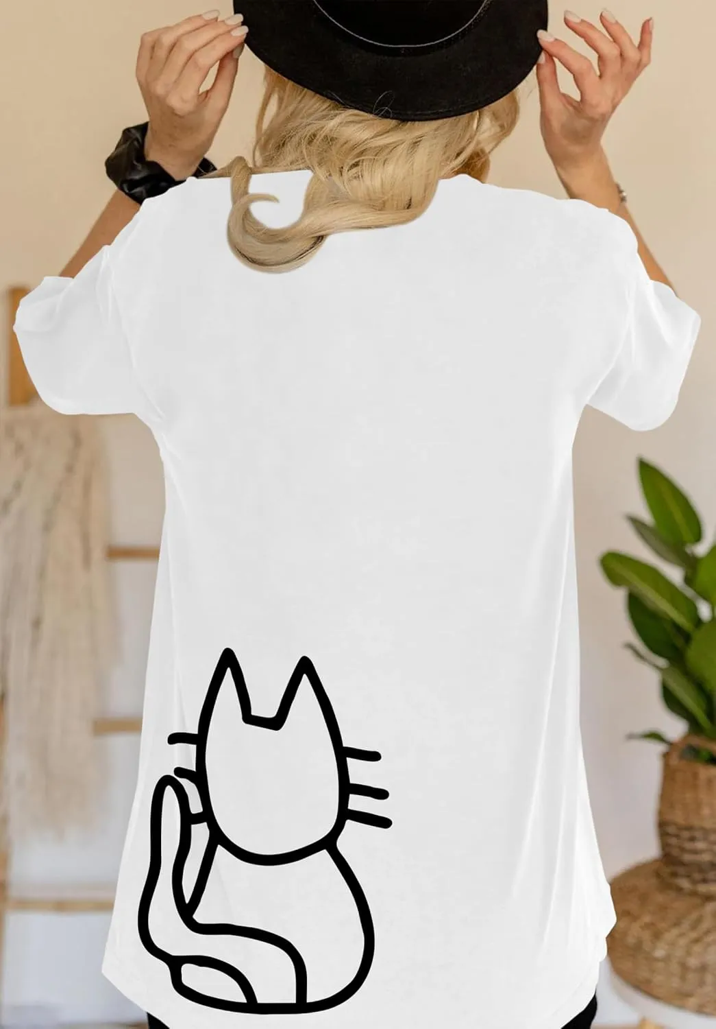 Cute Cat Shirts for Women Oversized Black Cat Graphic Tshirt Casual T-Shirt Kawaii Tees Aesthetic Funny Tops