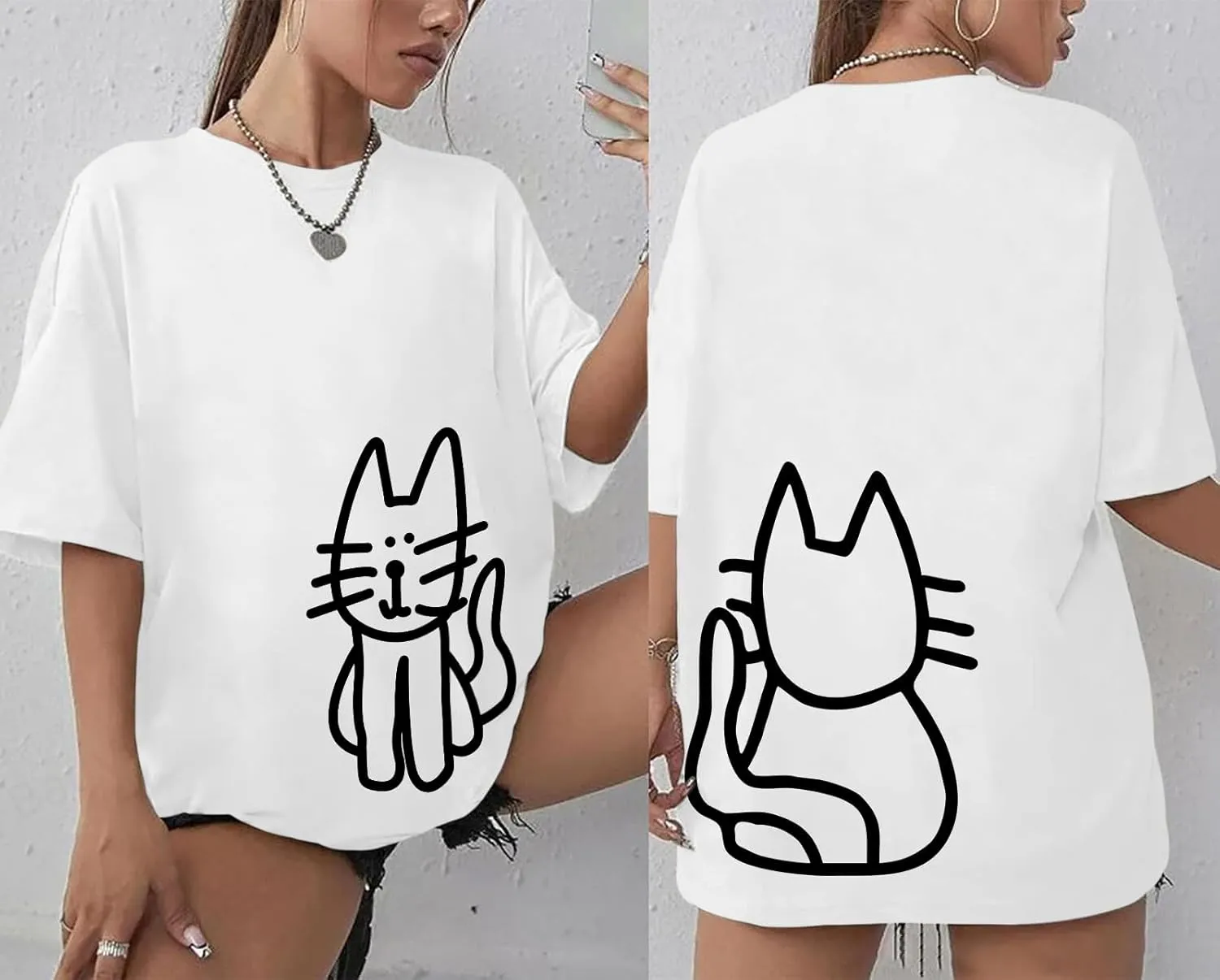 Cute Cat Shirts for Women Oversized Black Cat Graphic Tshirt Casual T-Shirt Kawaii Tees Aesthetic Funny Tops