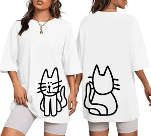 Cute Cat Shirts for Women Oversized Black Cat Graphic Tshirt Casual T-Shirt Kawaii Tees Aesthetic Funny Tops