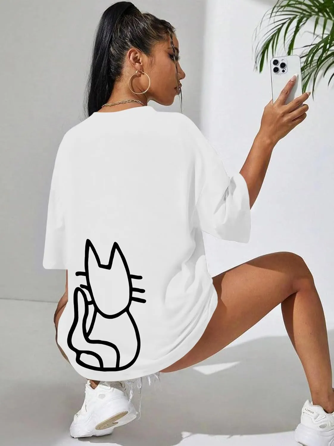 Cute Cat Shirts for Women Oversized Black Cat Graphic Tshirt Casual T-Shirt Kawaii Tees Aesthetic Funny Tops