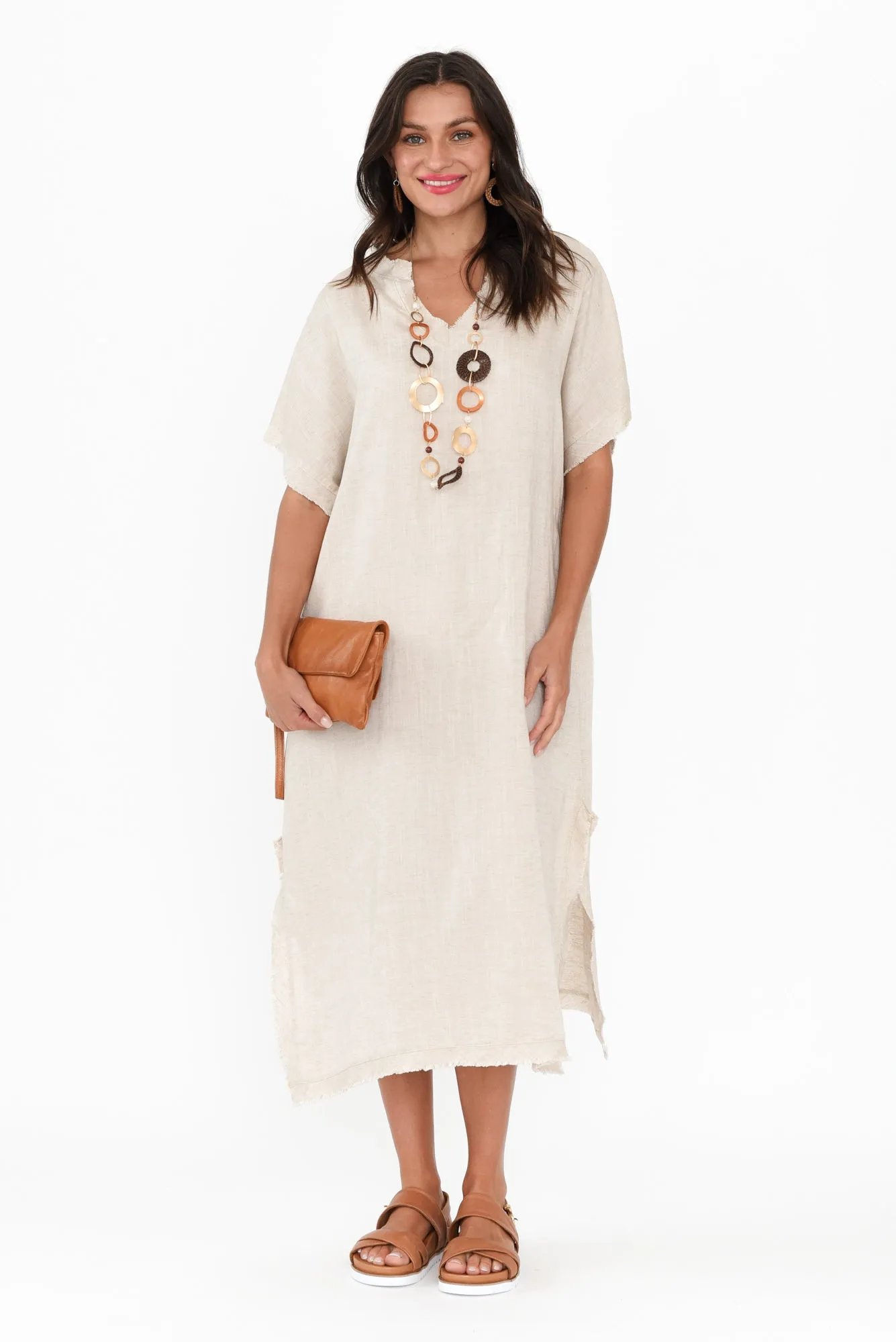 Darlene Beige Linen Blend Dress