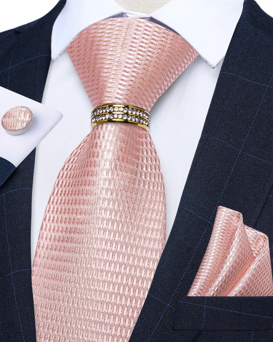 DiBanGu Mens Tie Set Silk Necktie and Gold Tie Ring Pocket Square Cufflinks Formal Business Wedding Ties with Gift Box