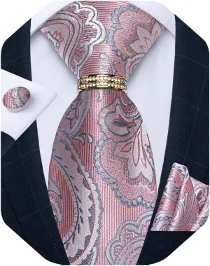 DiBanGu Mens Tie Set Silk Necktie and Gold Tie Ring Pocket Square Cufflinks Formal Business Wedding Ties with Gift Box