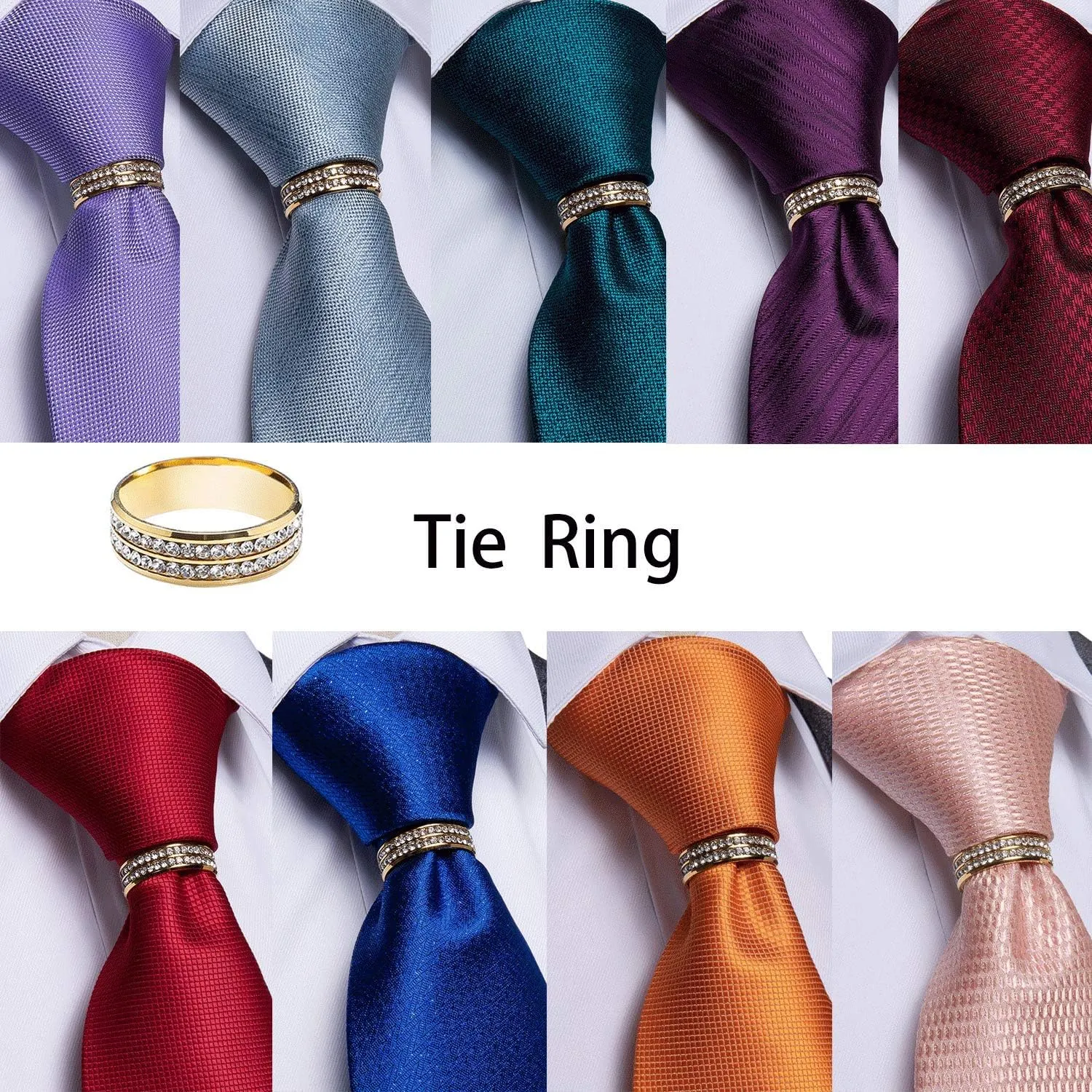 DiBanGu Mens Tie Set Silk Necktie and Gold Tie Ring Pocket Square Cufflinks Formal Business Wedding Ties with Gift Box