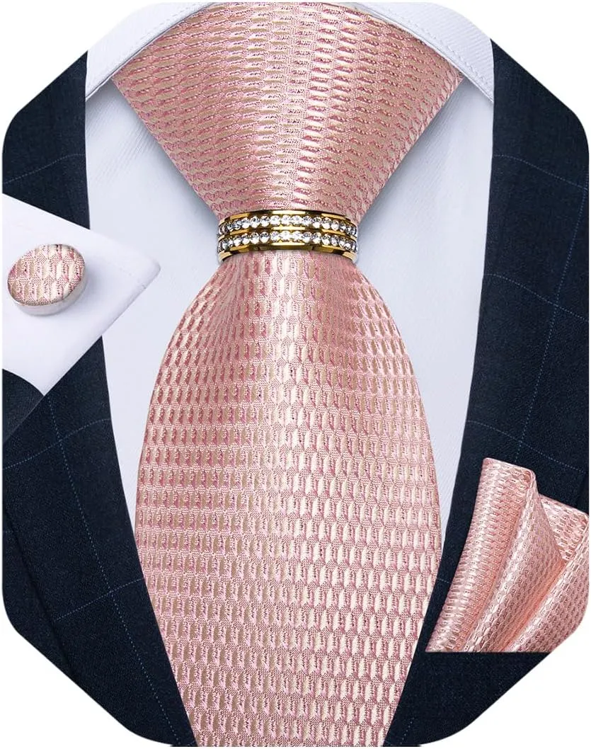 DiBanGu Mens Tie Set Silk Necktie and Gold Tie Ring Pocket Square Cufflinks Formal Business Wedding Ties with Gift Box