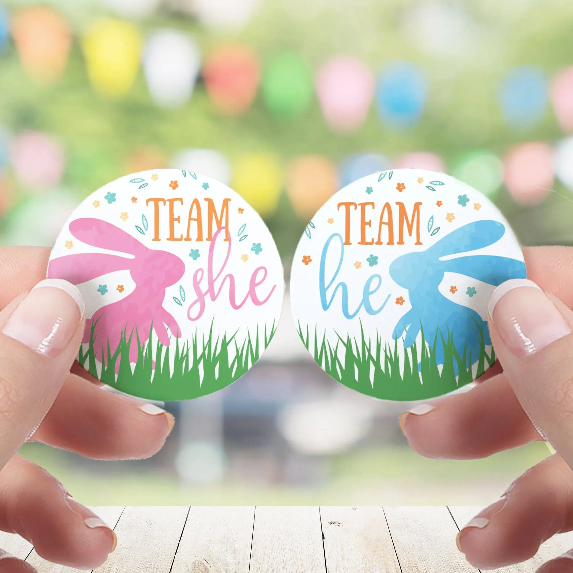 Easter Gender Reveal Party: Little Bunny -Team He or Team She Voting Stickers - 40 Stickers