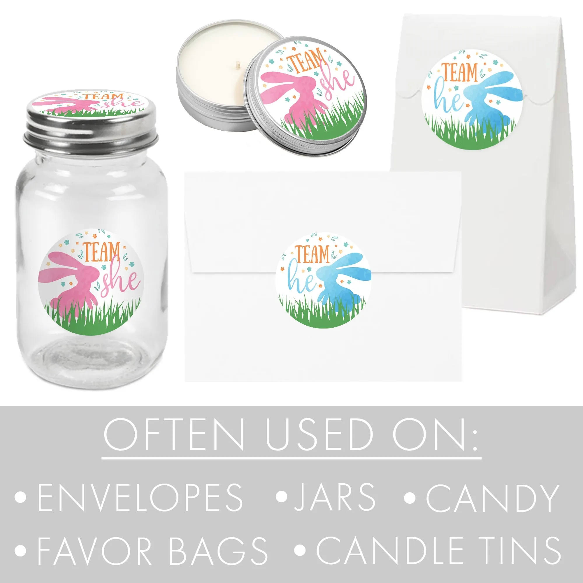 Easter Gender Reveal Party: Little Bunny -Team He or Team She Voting Stickers - 40 Stickers