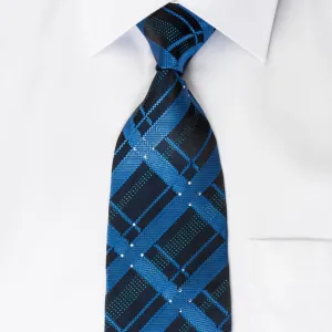 Elle Homme Rhinestone Silk Necktie Checkered On Blue With Blue Silver Sparkles
