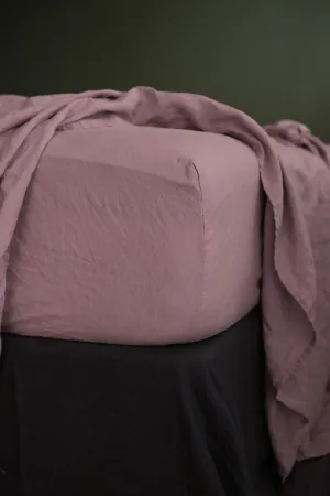 EUROPEAN FLAX LINEN FITTED SHEET - DUSKY ROSE