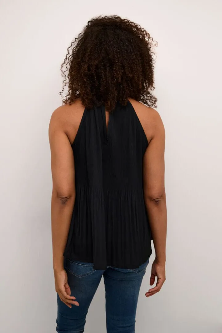 FLORAL HALTER NECK BLACK TOP