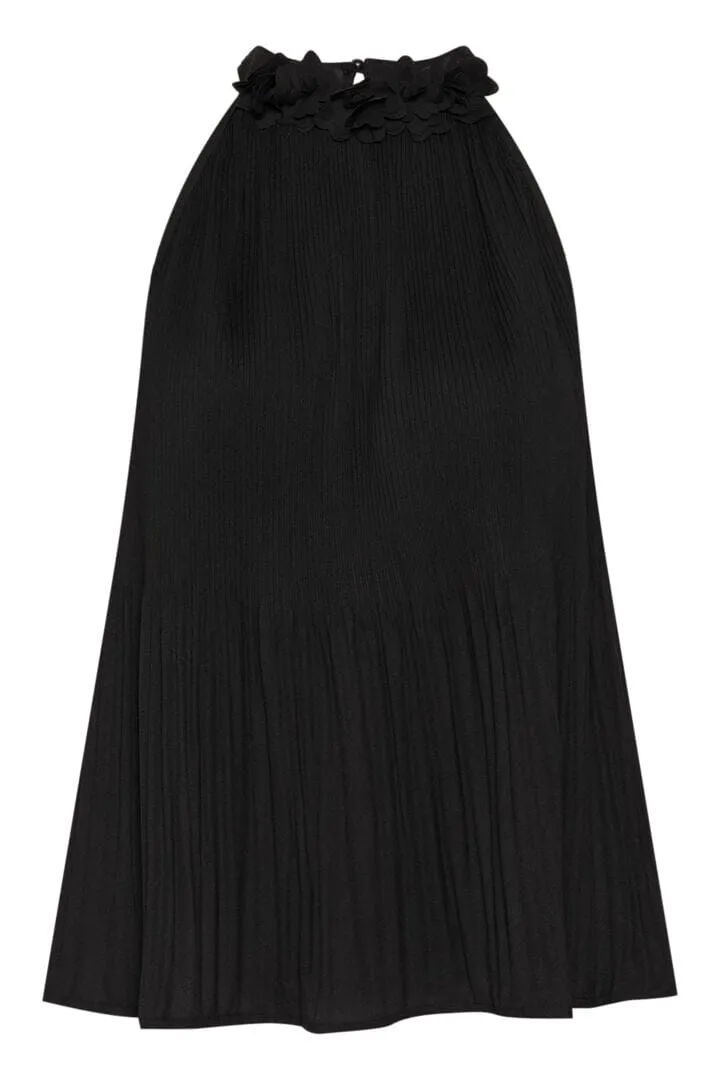 FLORAL HALTER NECK BLACK TOP