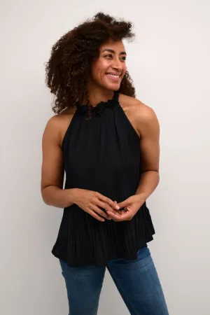 FLORAL HALTER NECK BLACK TOP