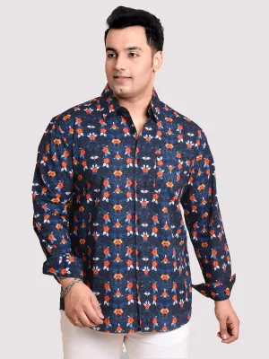 Flower On Navy Printed Cotton Full sleeve Men's Plus size