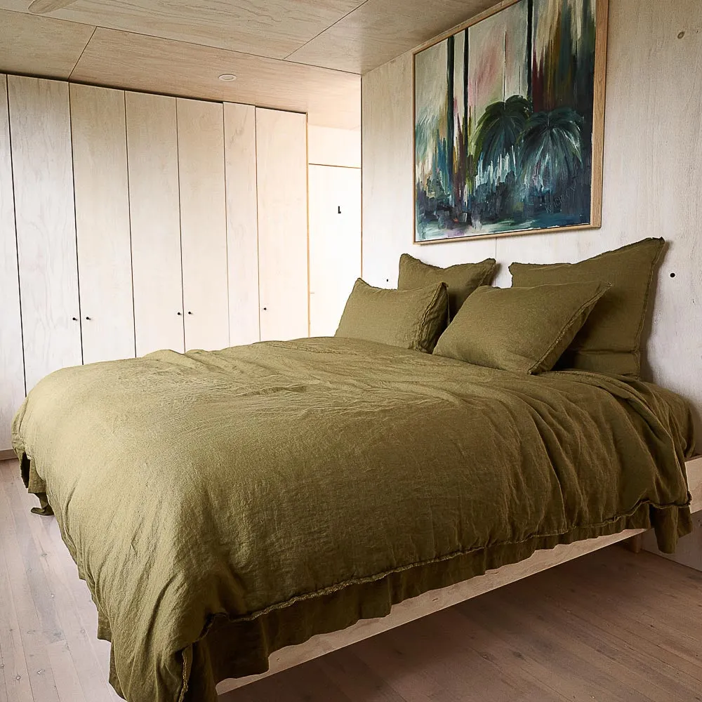 French Linen Duvet Cover - Olive