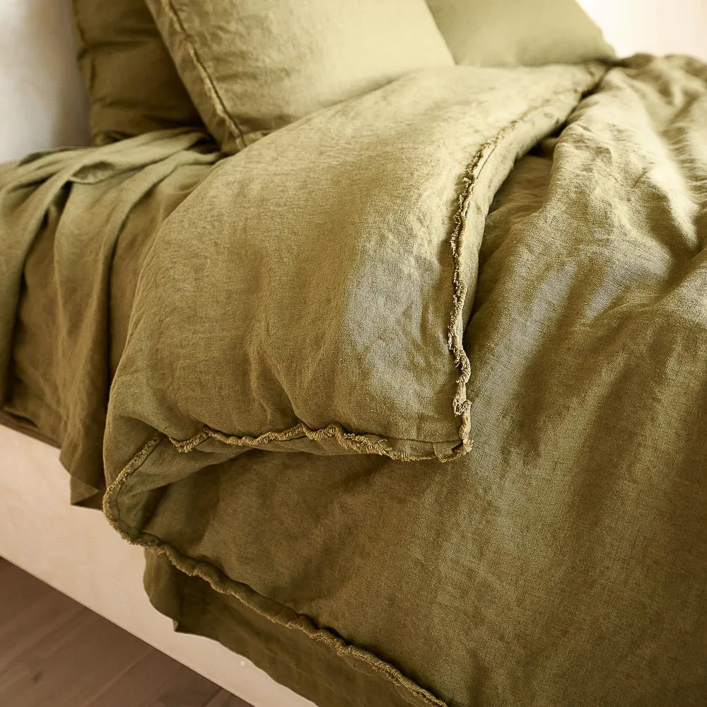 French Linen Duvet Cover - Olive