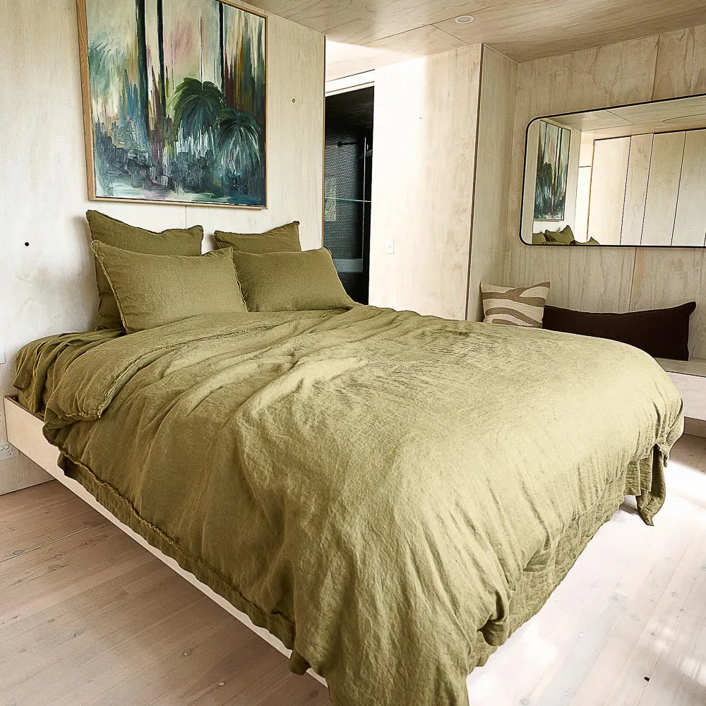 French Linen Duvet Cover - Olive
