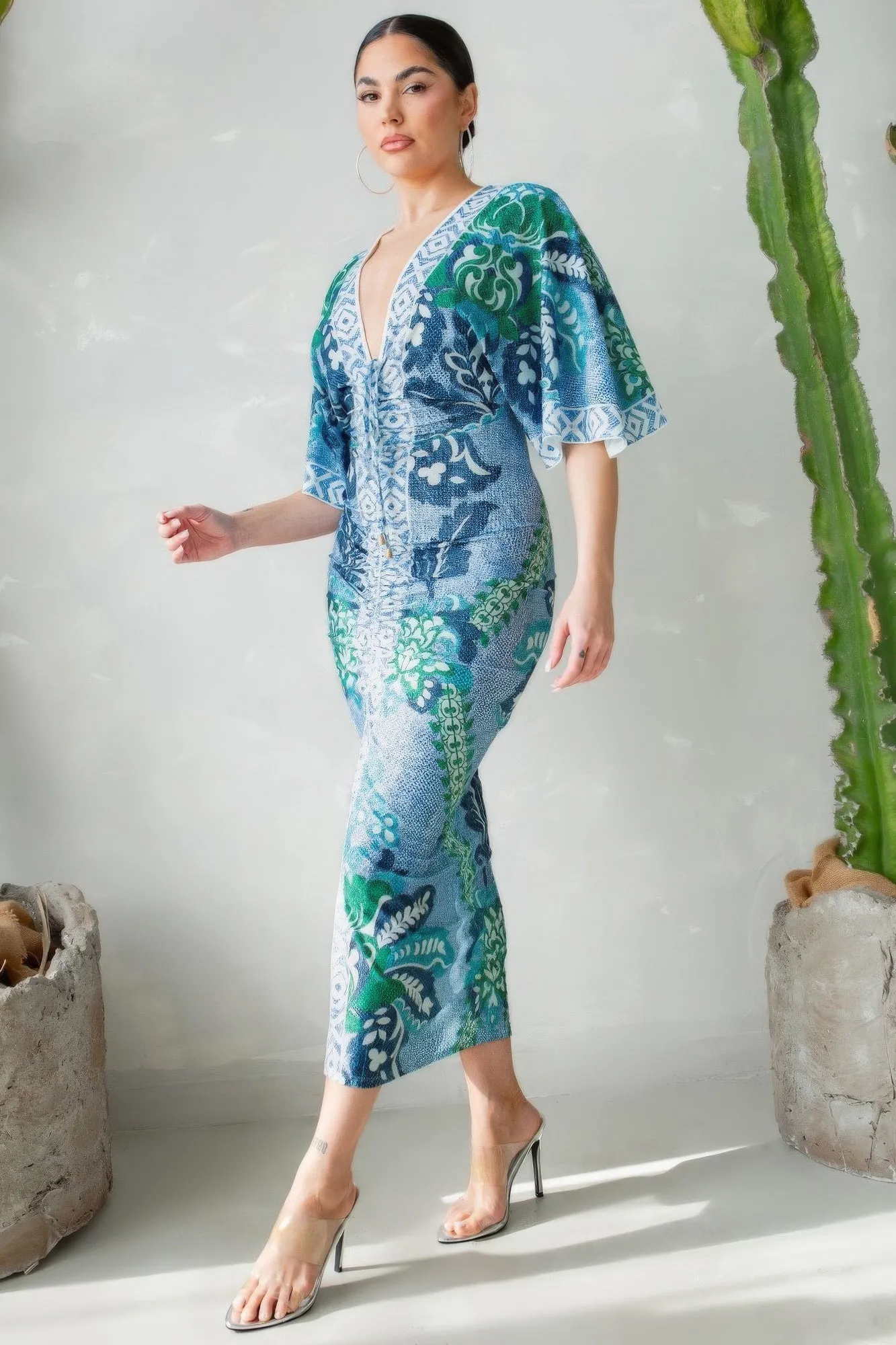 Front Ruched V-Neck Dress