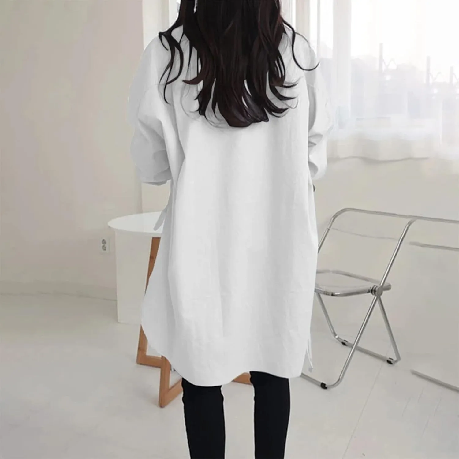 Generic Womens Long Sleeve Blouses Fashion Casual Solid/Printed Blouses & Button-Down Shirts Lapel Loose Type Womens Tops