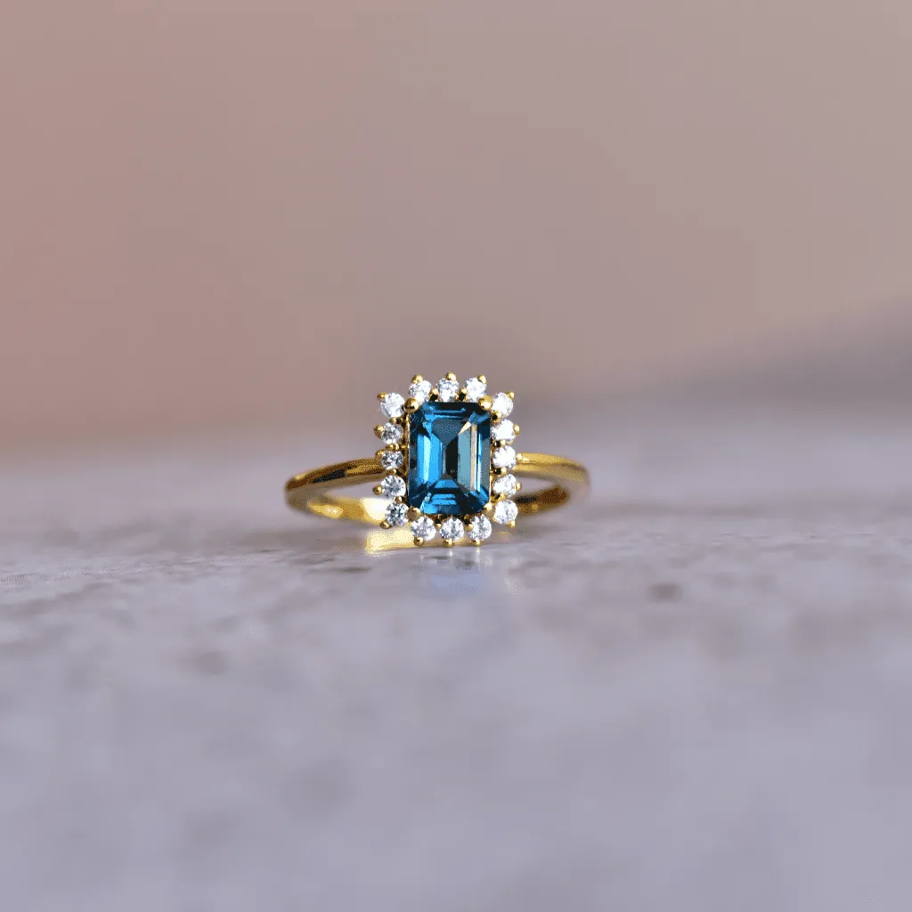 Halo Sparkle - Blue Topaz Ring