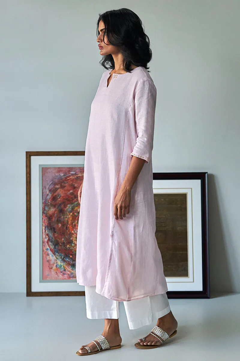 Heavenly Pink Linen Top With White Cotton Bottom