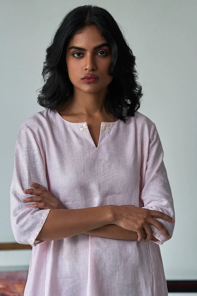 Heavenly Pink Linen Top With White Cotton Bottom