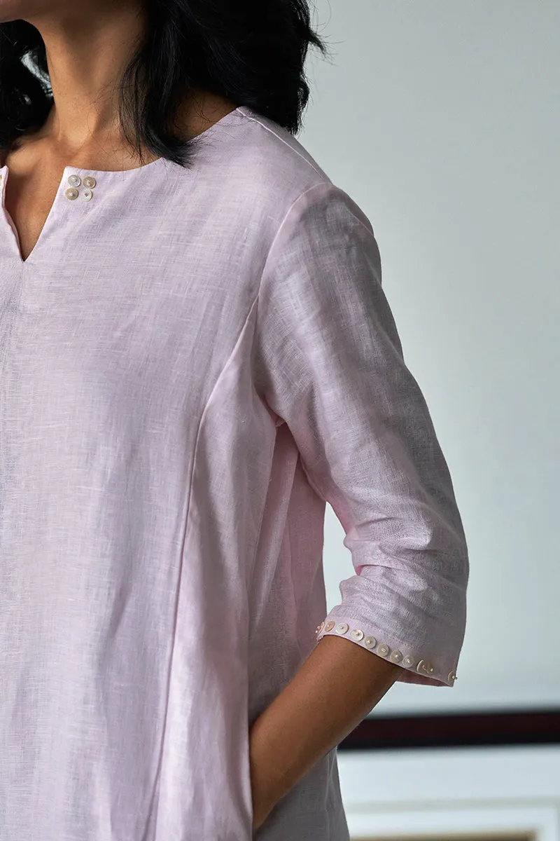 Heavenly Pink Linen Top With White Cotton Bottom