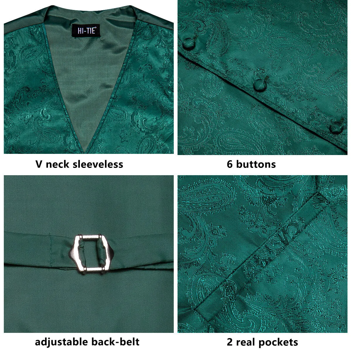 Hi-Tie Waistcoat Dark Green Jacquard Paisley Mens Vest and Tie Set