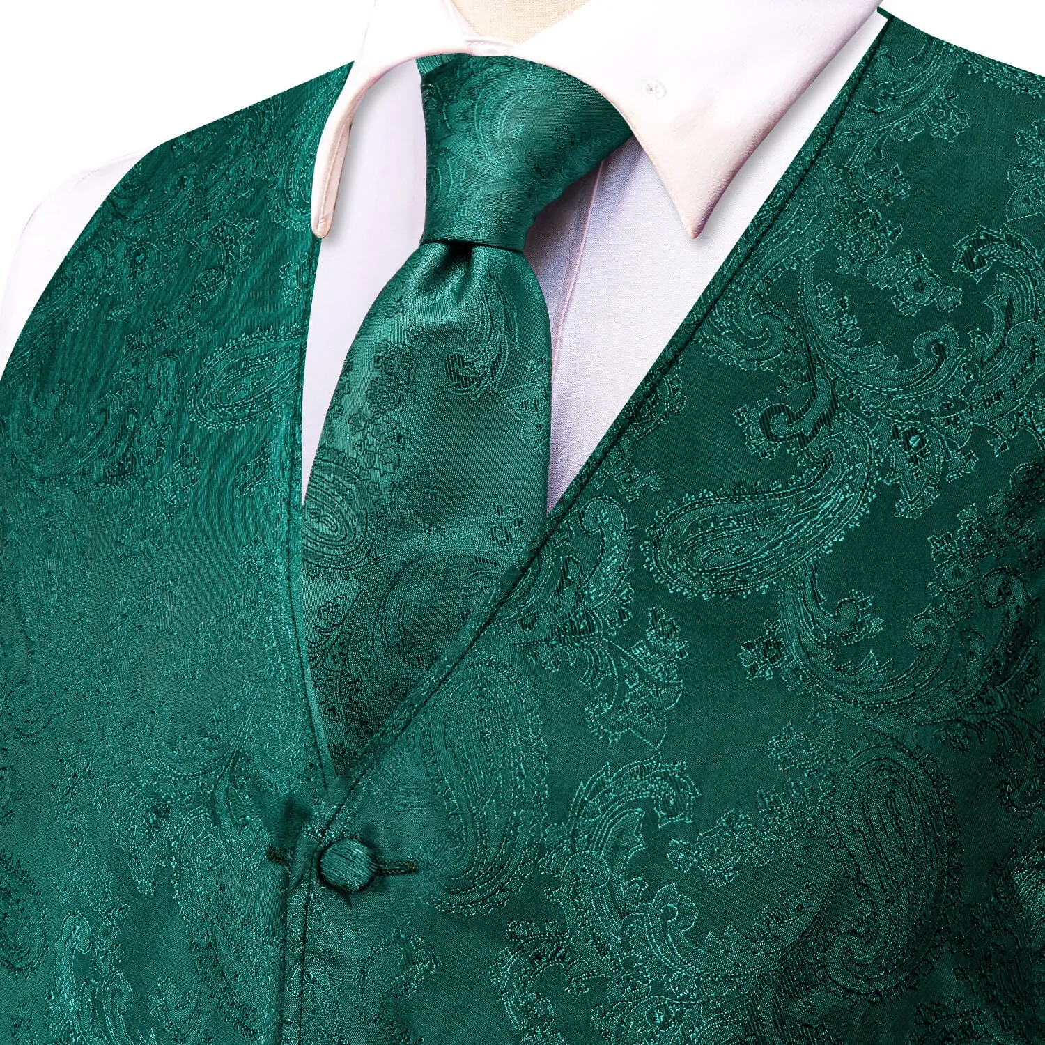 Hi-Tie Waistcoat Dark Green Jacquard Paisley Mens Vest and Tie Set
