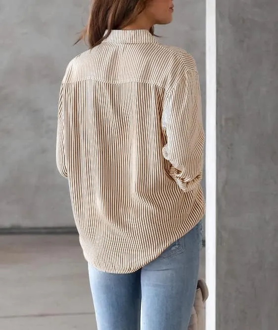 IBAOTORONI Women's Striped Button Down Shirts: Long Sleeve Office Casual Business Blouses with Pocket