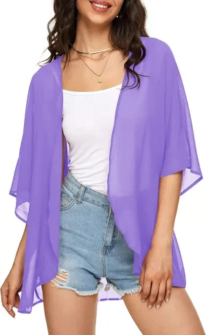 Indian Trendy Women's Solid Puff Sleeve Kimono Cardigan Loose Cover Up Casual Blouse Top Chiffon