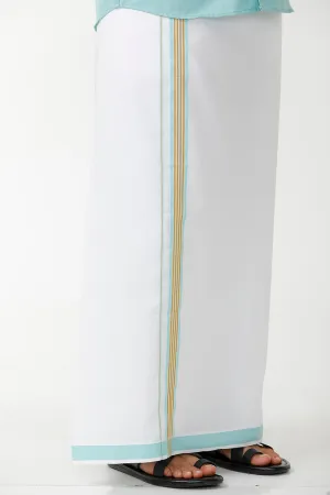Kushi - Sky Blue Single Dhoti With Fancy Borders For Men | Uathayam