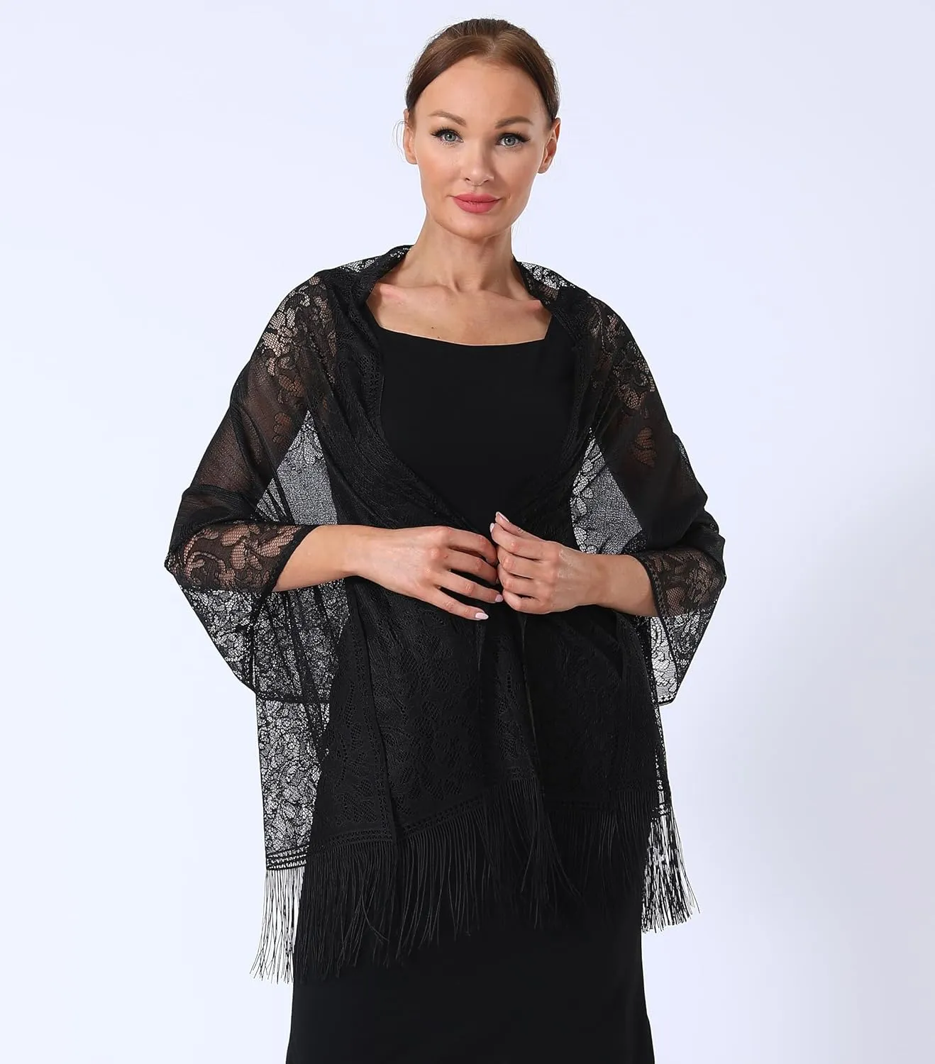 Lace Elegant Evening Shawls and Wraps, with Fringe, 1920s Formal Wedding Accessory