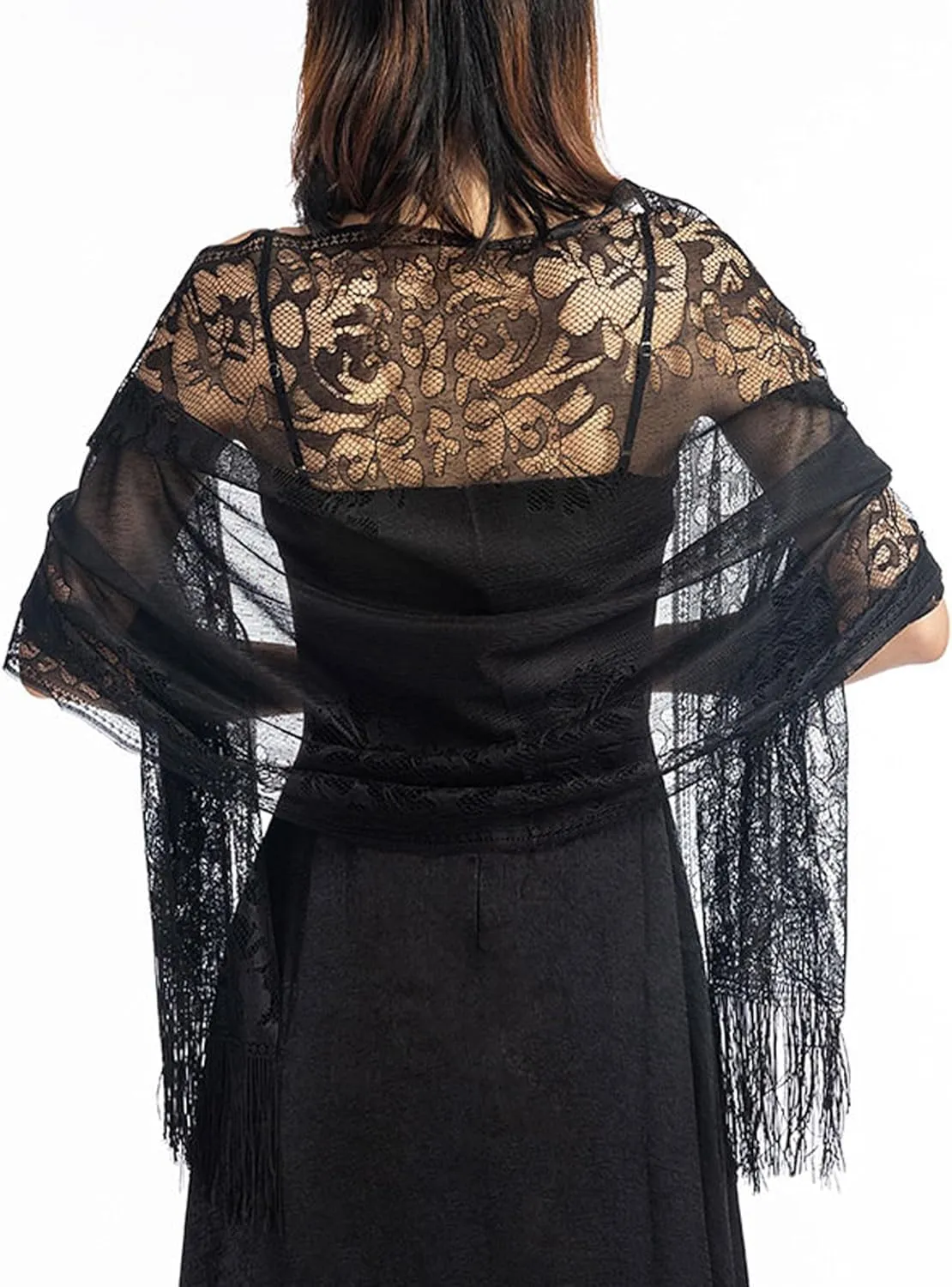 Lace Elegant Evening Shawls and Wraps, with Fringe, 1920s Formal Wedding Accessory