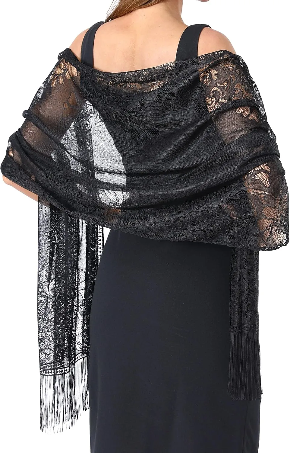 Lace Elegant Evening Shawls and Wraps, with Fringe, 1920s Formal Wedding Accessory