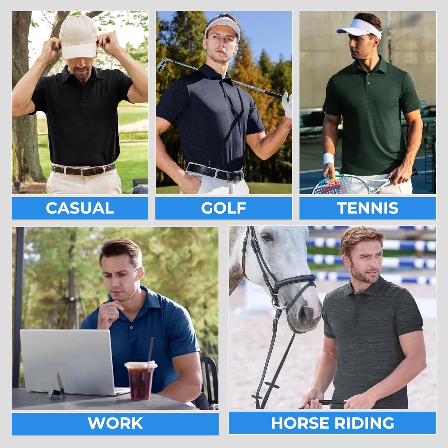 LalaHooK 3 Pack Polo Shirts for Men - Quick Dry Moisture Wicking Performance Golf Shirts Black Short Sleeve for Work Athletic