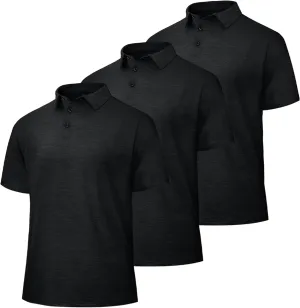 LalaHooK 3 Pack Polo Shirts for Men - Quick Dry Moisture Wicking Performance Golf Shirts Black Short Sleeve for Work Athletic
