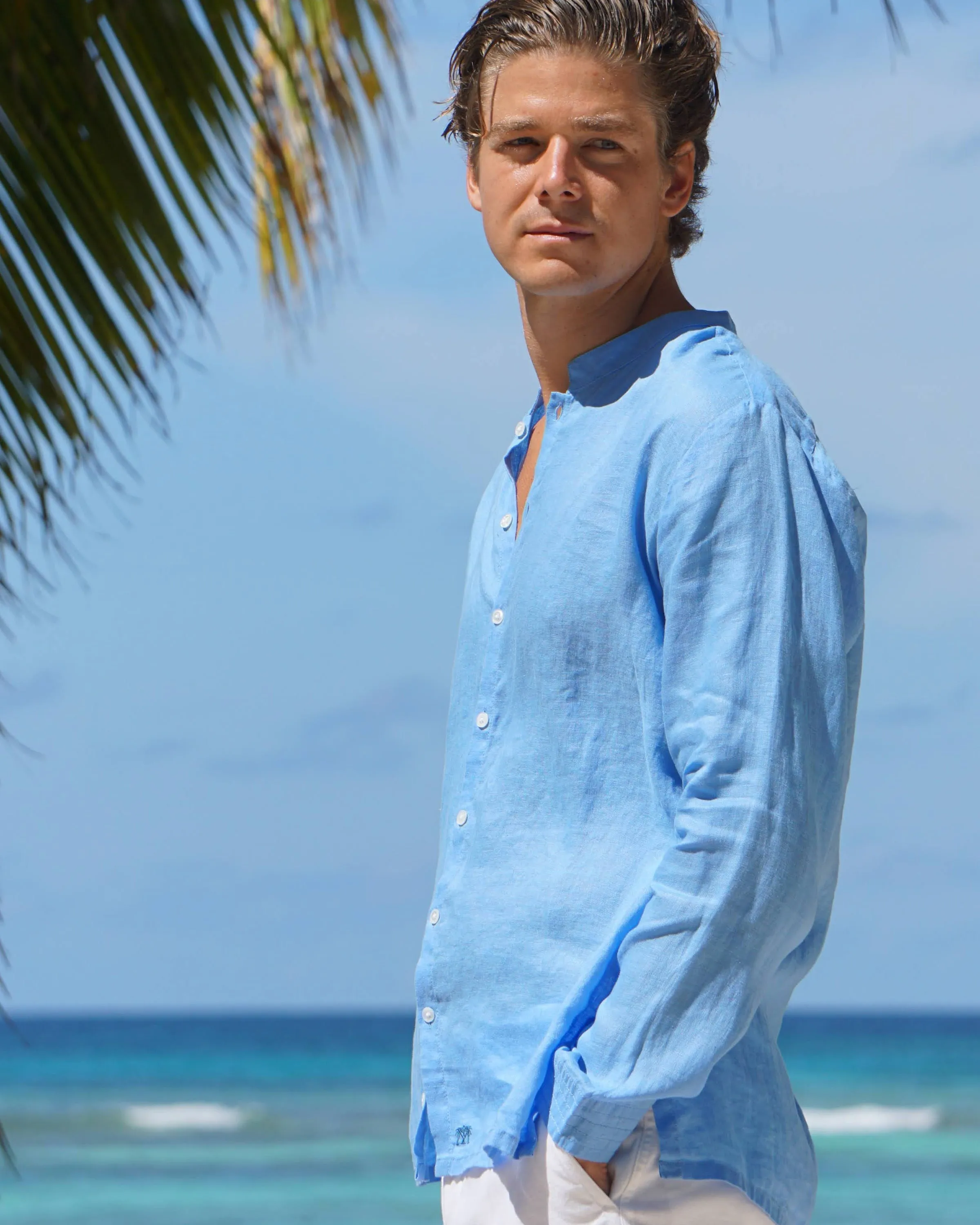 Linen Collarless Shirt