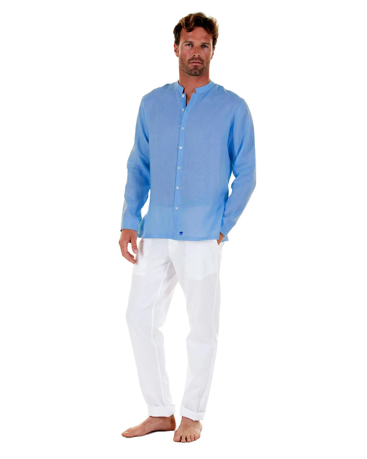 Linen Collarless Shirt