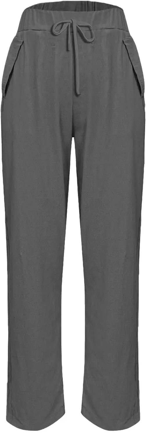 Linen Pants Women Petite 2025 Summer Elastic Drawstring Casual Trouser Lightweight Soft Beach Lounge Pant with Pocket