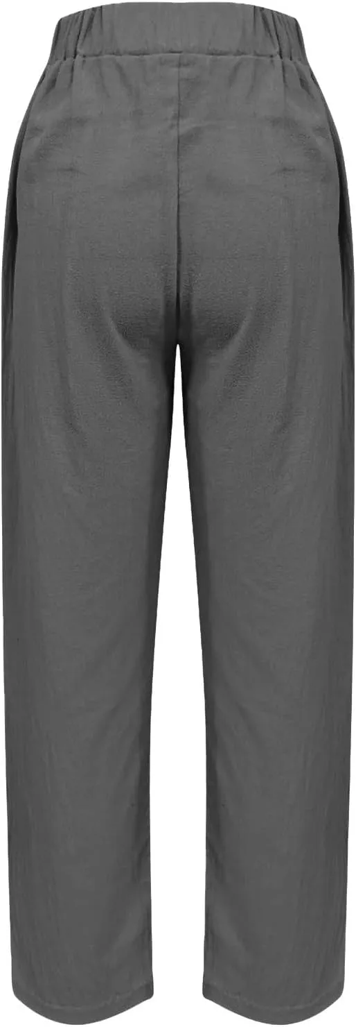 Linen Pants Women Petite 2025 Summer Elastic Drawstring Casual Trouser Lightweight Soft Beach Lounge Pant with Pocket