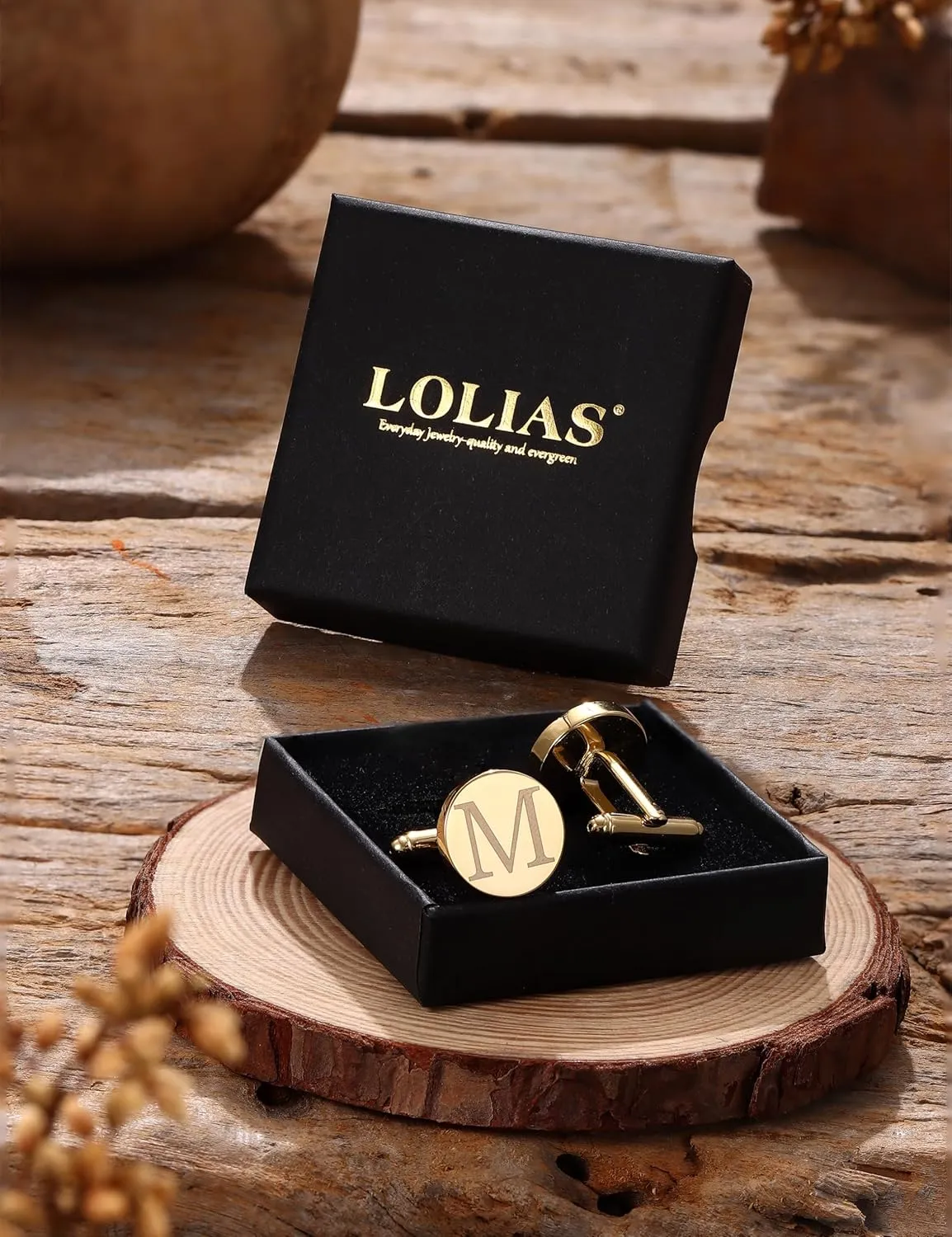 LOLIAS 1 Pair Cuff Links Mens Accessories Jewelry Classic Initial Cufflinks with Gift Box Silver Black Gold Cufflinks