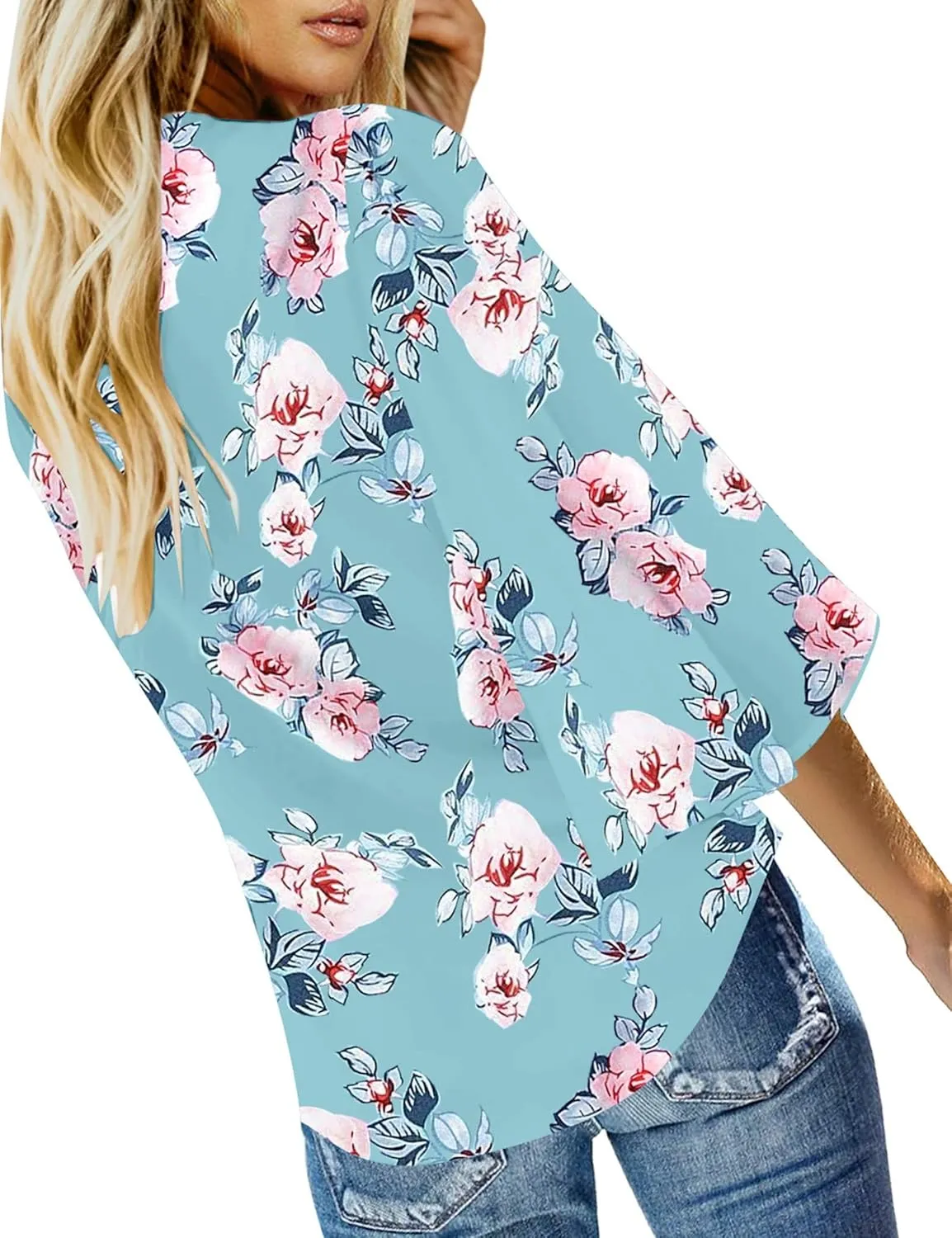 luvamia Women's V Neck Tops 3/4 Sleeve Tie Knot Floral Blouses Button Down Shirts