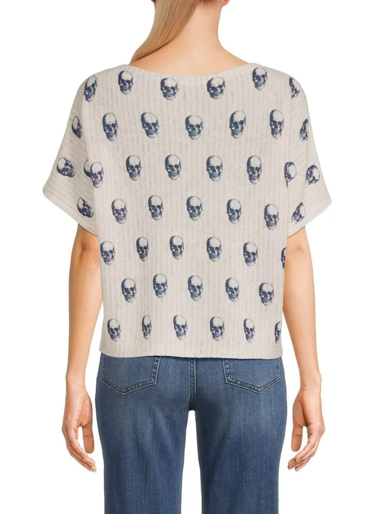 Marcella Cashmere Skull 360 Sweater Top in Gray Multicolor