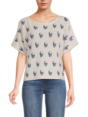 Marcella Cashmere Skull 360 Sweater Top in Gray Multicolor