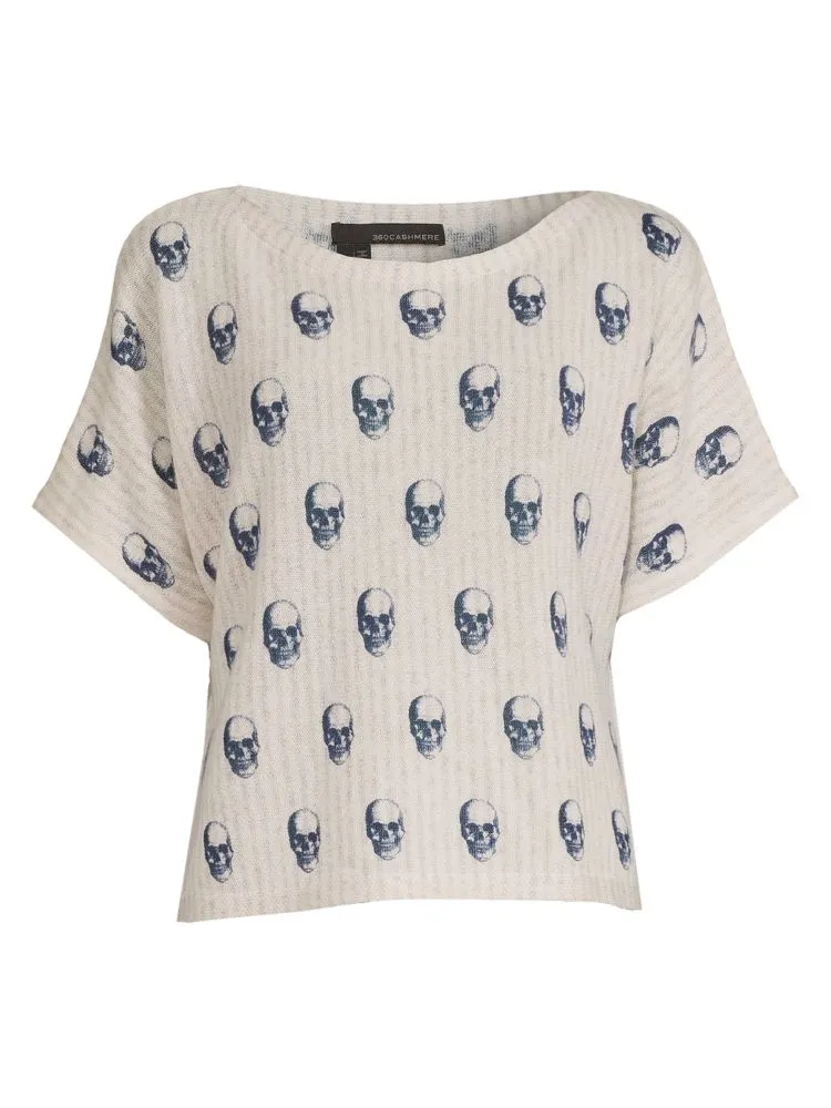 Marcella Cashmere Skull 360 Sweater Top in Gray Multicolor
