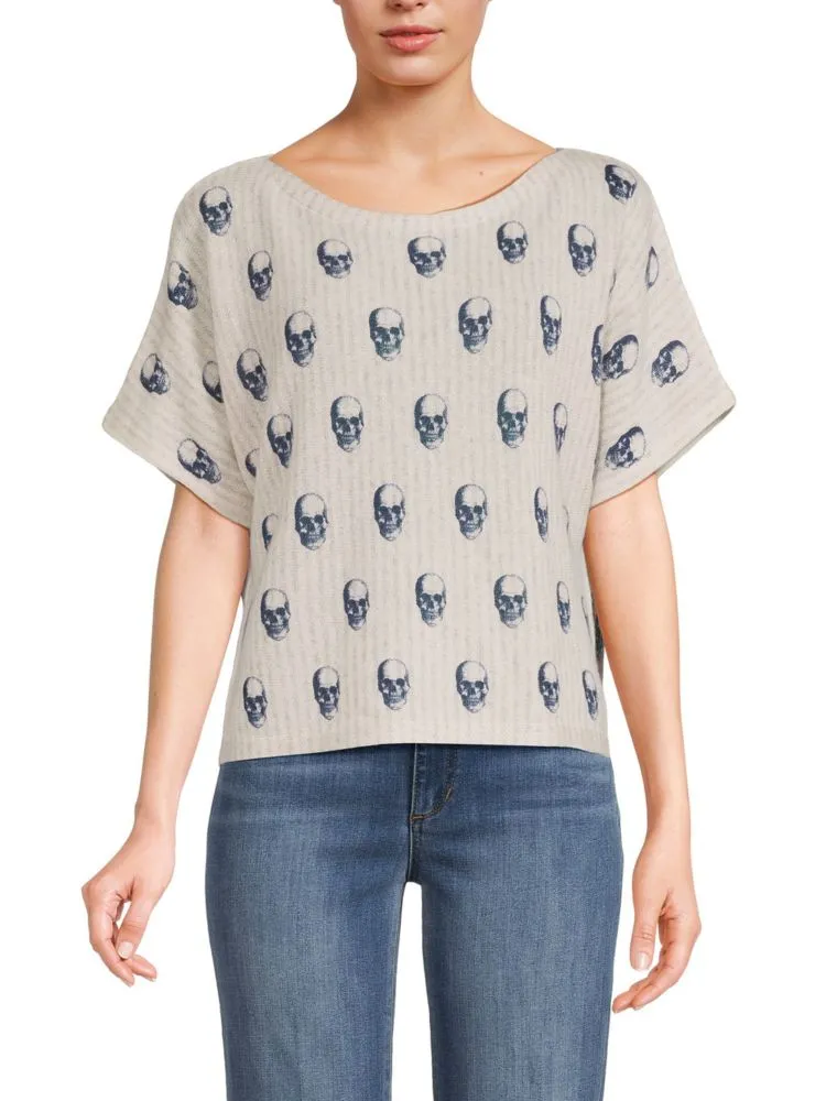 Marcella Cashmere Skull 360 Sweater Top in Gray Multicolor