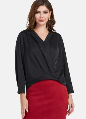 MECALA Women's Solid Surplice Neck Top Shirt
